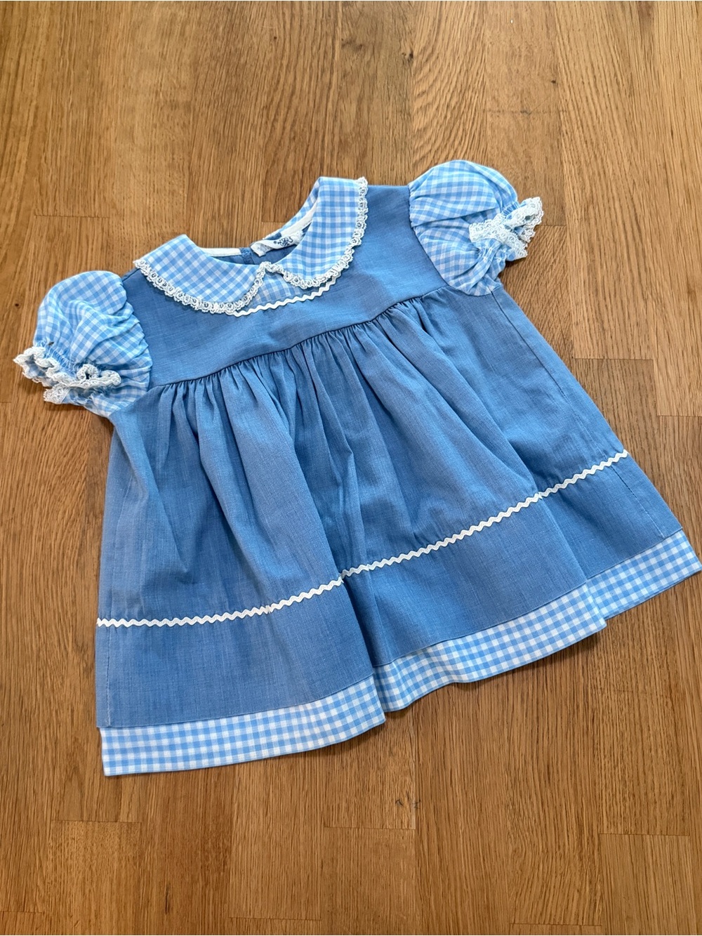 Vintage Bryan 18 MONTHS Blue Gingham Lace Trim Dress